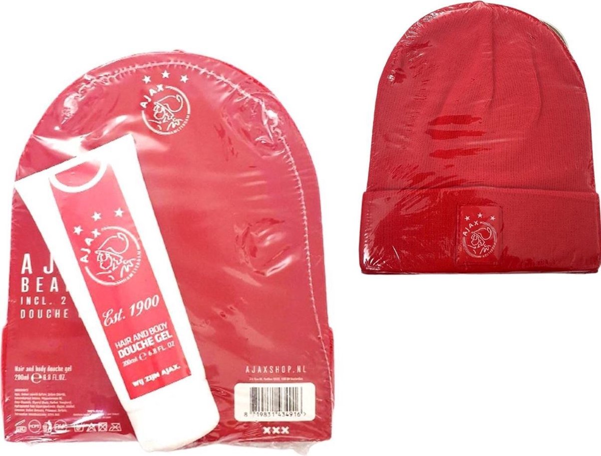 Ajax muts en douchegel - Cadeauset - Voetbal - Rood - Voor kinderen en volwassenen