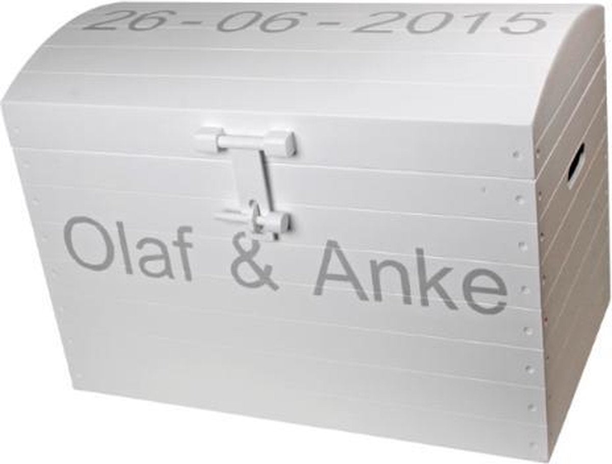 Leuk kado met naam opbergkist bruiloft multiplex 36 cm - wit