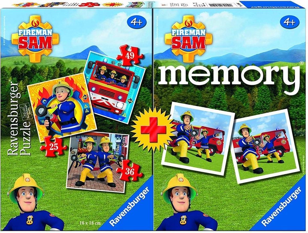 Ravensburger Brandweerman Sam Memory met 48 Kaarten en Puzzel 25-36-49 Stukjes