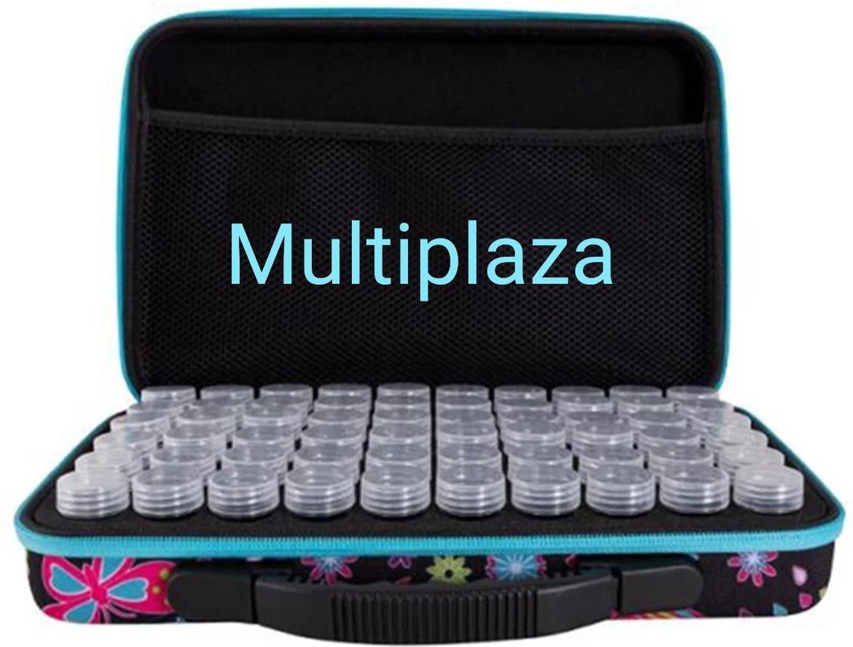 Luxe Sorteerkoffer "Multiplaza" BLAUW + 60 potjes met vlinders design - hobby - diamond painting - opbergkoffer - organizer - creatief  - kralen