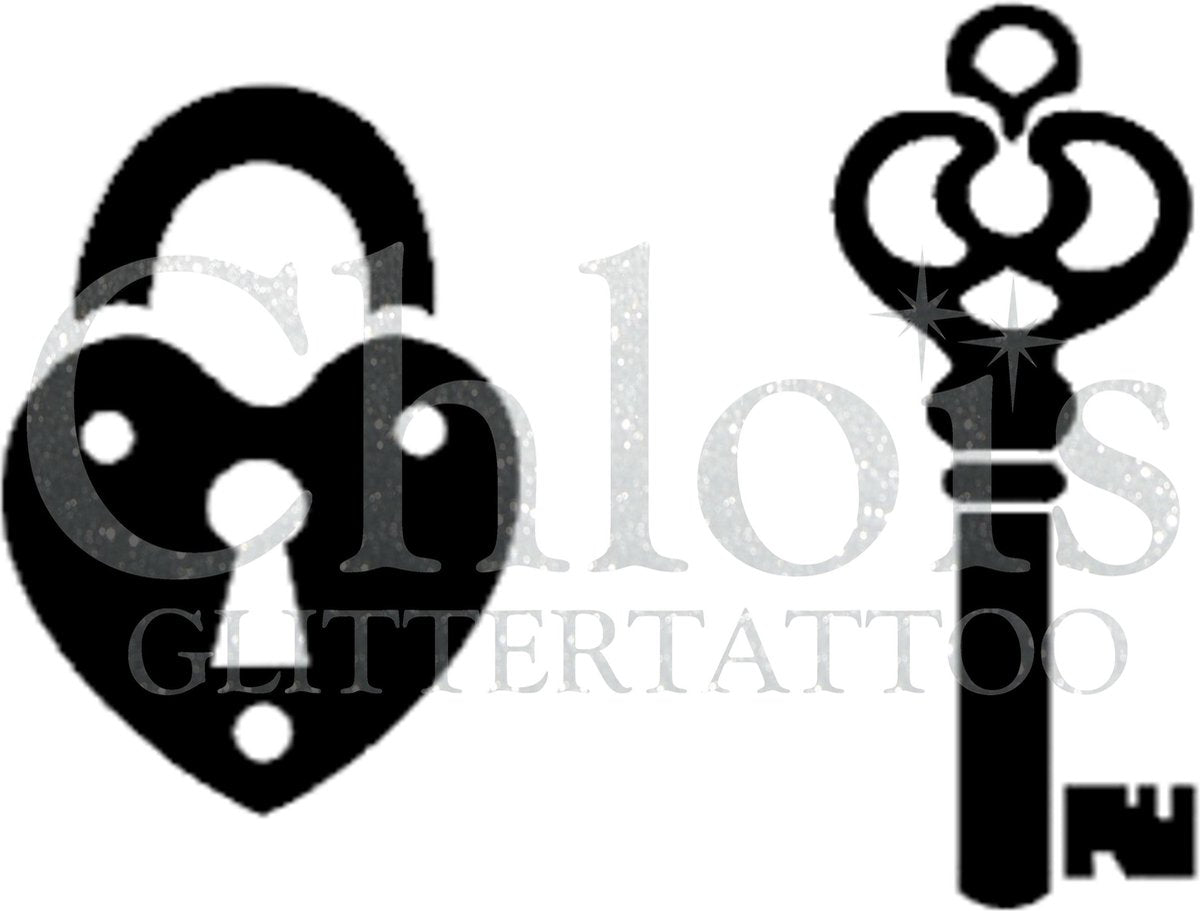 Chloïs Glittertattoo Sjabloon 5 Stuks - Lock and Key - Duo Stencil - CH4010 - 5 stuks gelijke zelfklevende sjablonen in verpakking - Geschikt voor 10 Tattoos - Nep Tattoo - Geschikt voor Glitter Tattoo