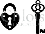 Chloïs Glittertattoo Sjabloon 5 Stuks - Lock and Key - Duo Stencil - CH4010 - 5 stuks gelijke zelfklevende sjablonen in verpakking - Geschikt voor 10 Tattoos - Nep Tattoo - Geschikt voor Glitter Tattoo