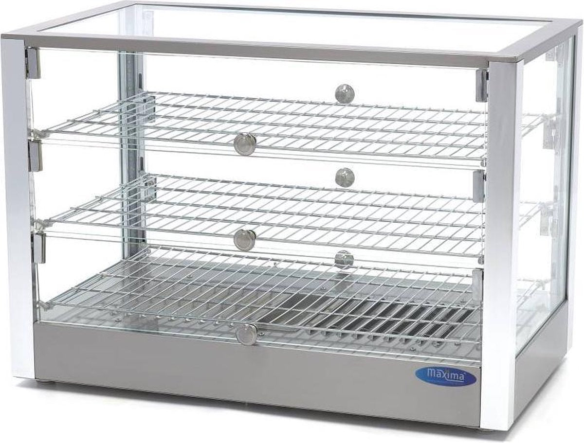 Warmhoudvitrine 115 Liter - 3 Etages - 70 cm - RVS - Temperatuur 30 tot 90 Graden - met 3 Roosters - 2 Klapdeuren - Horeca Warmhoudkast - Maxima