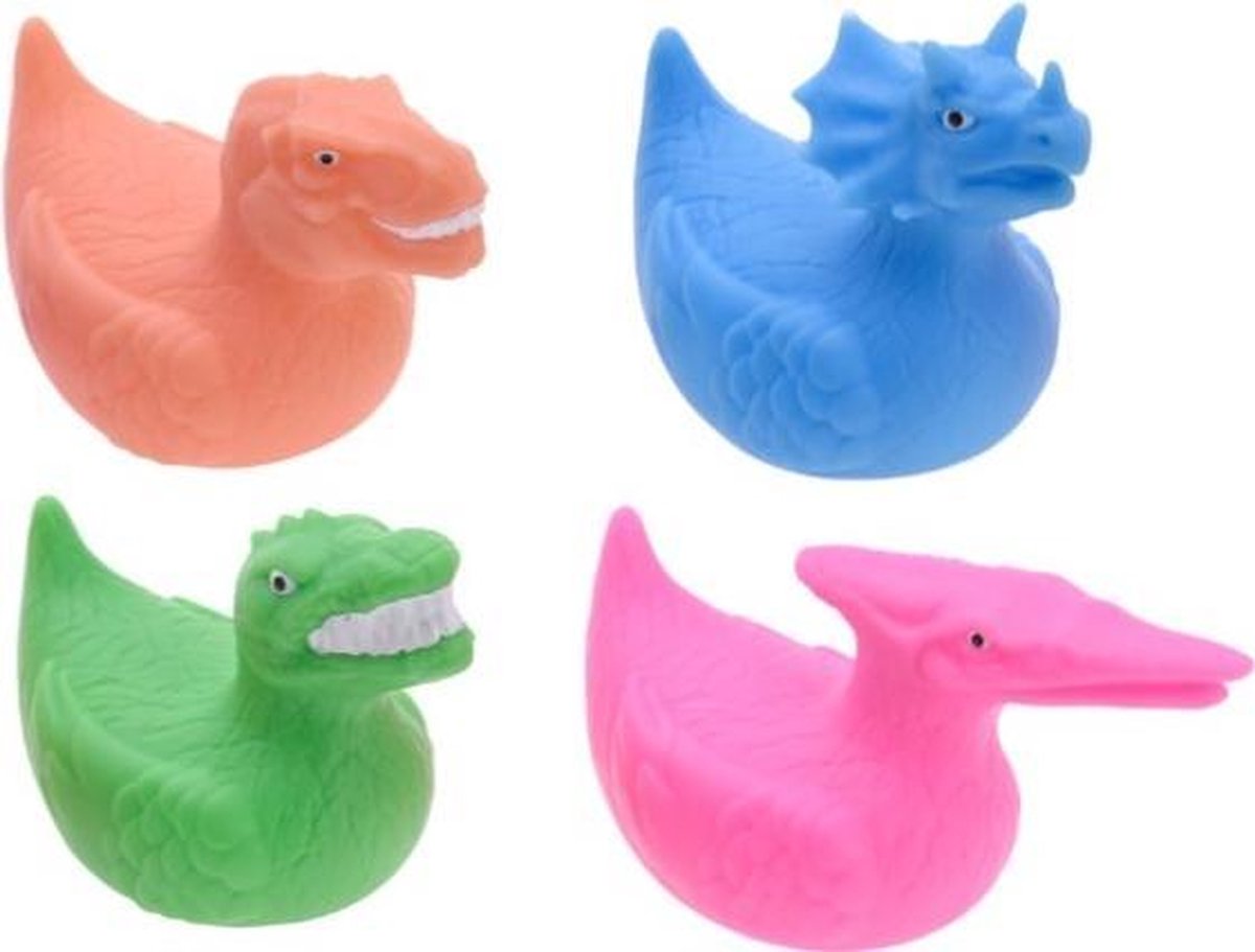 Free And Easy Badeend Dino Junior Blauw/oranje/groen/roze 4-delig