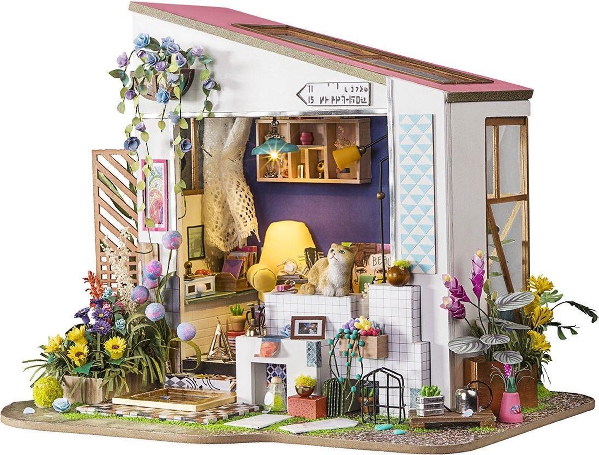 Robotime Lily's Veranda DG11 - Houten Modelbouw - Poppenhuis met LED licht - DIY