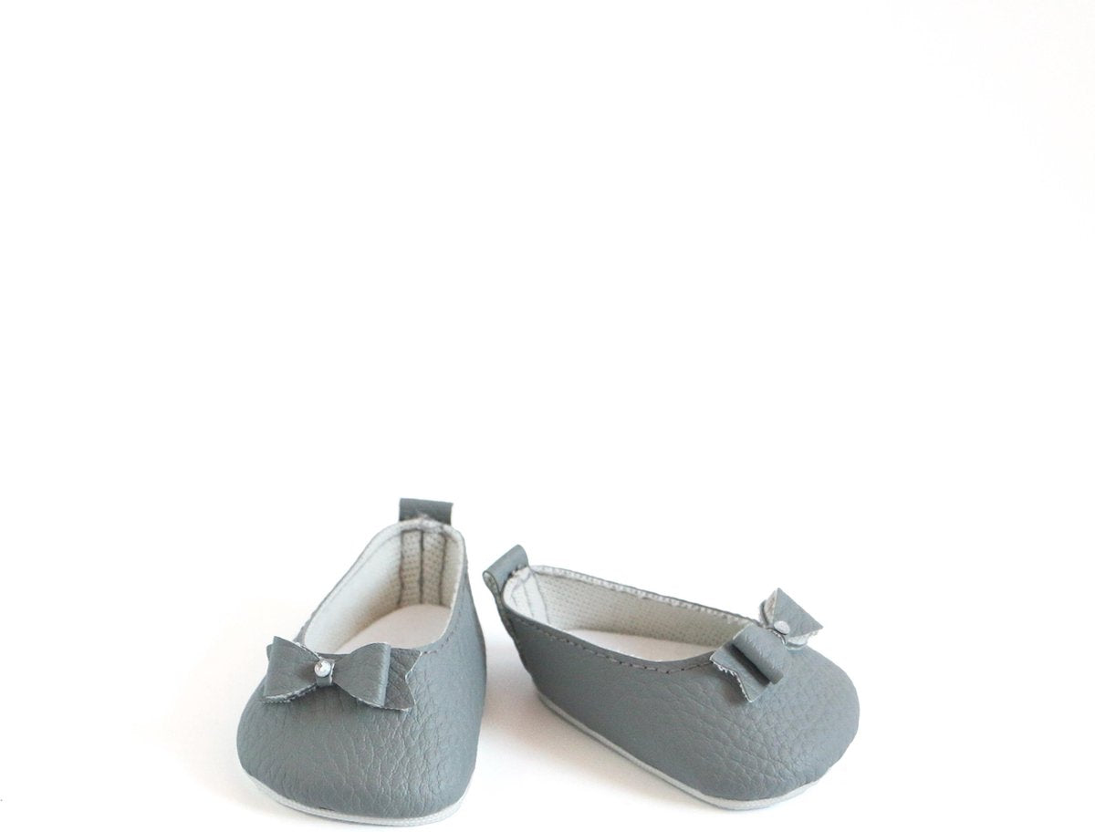 Little Lady Poppenkleding - Paola Reina Gordi schoentjes - minikane - ballerina`s grijs strik