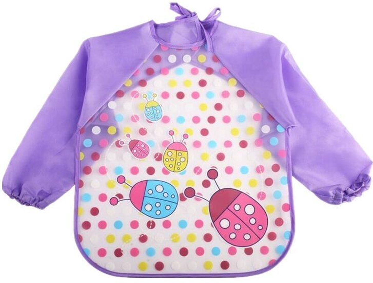 JillyBee - Slabber - Schort - Slabberschort - Waterproof - Mouwen - Lieveheersbeestje - Paars - Lila