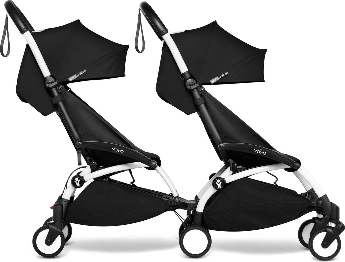 Babyzen YOYO2 wit frame met CONNECT compleet voor 2 kindjes van 6 mnd + kleur zwart