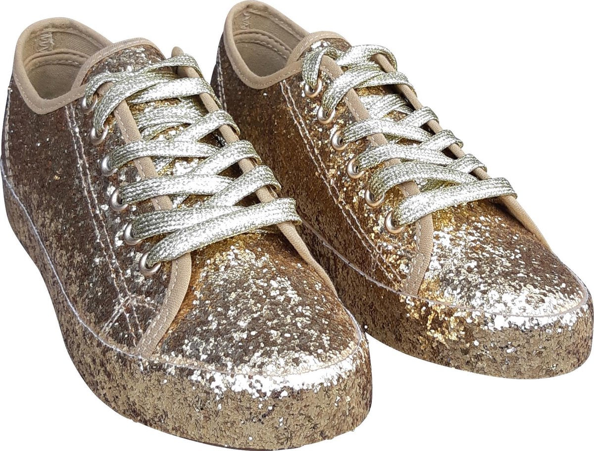 Dames – glitter sneaker - rock ’n roll schoen – gay pride - party shoe - shine schoe – jaren 60 - De Toppers - feest – festival - kerstmis - carnaval – goud – 37