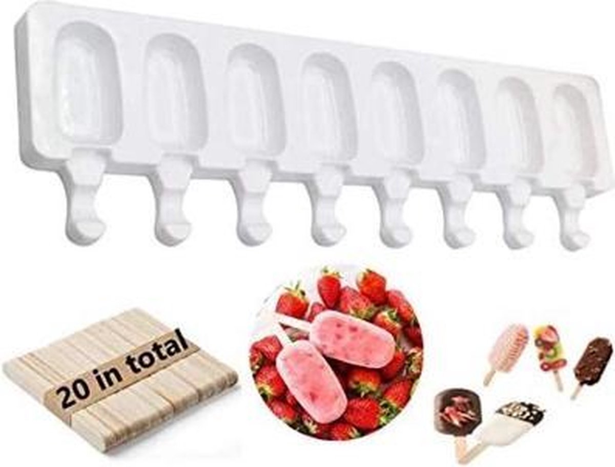Magnum pop mold siliconen (klein) - Ijsjes vorm - Siliconen mal Magnum vorm - Magnum ice mold - Magnum maker - Magnum Bakvorm - inclusief 20 IJSSTOKJES!!