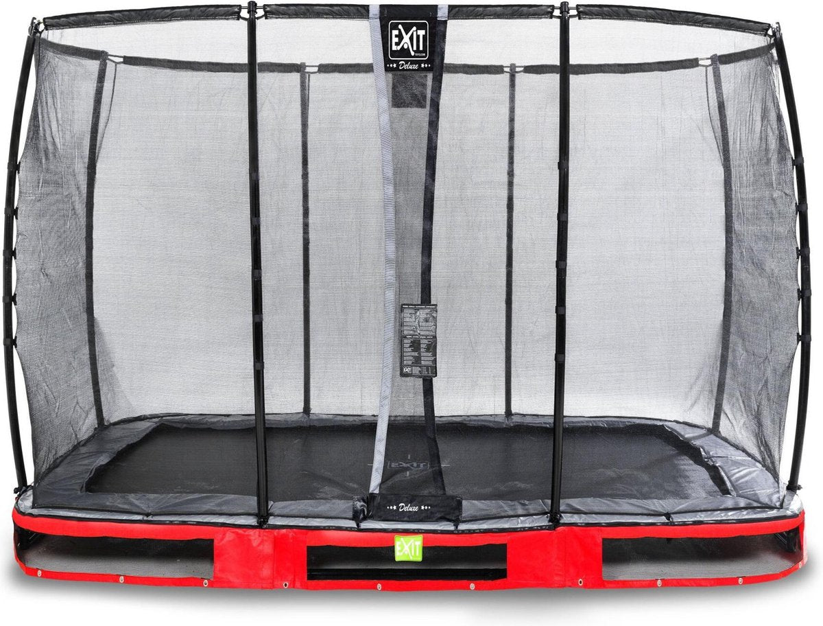 Trampoline EXIT Elegant Premium inground - 214x366cm met Deluxe veiligheidsnet - rood