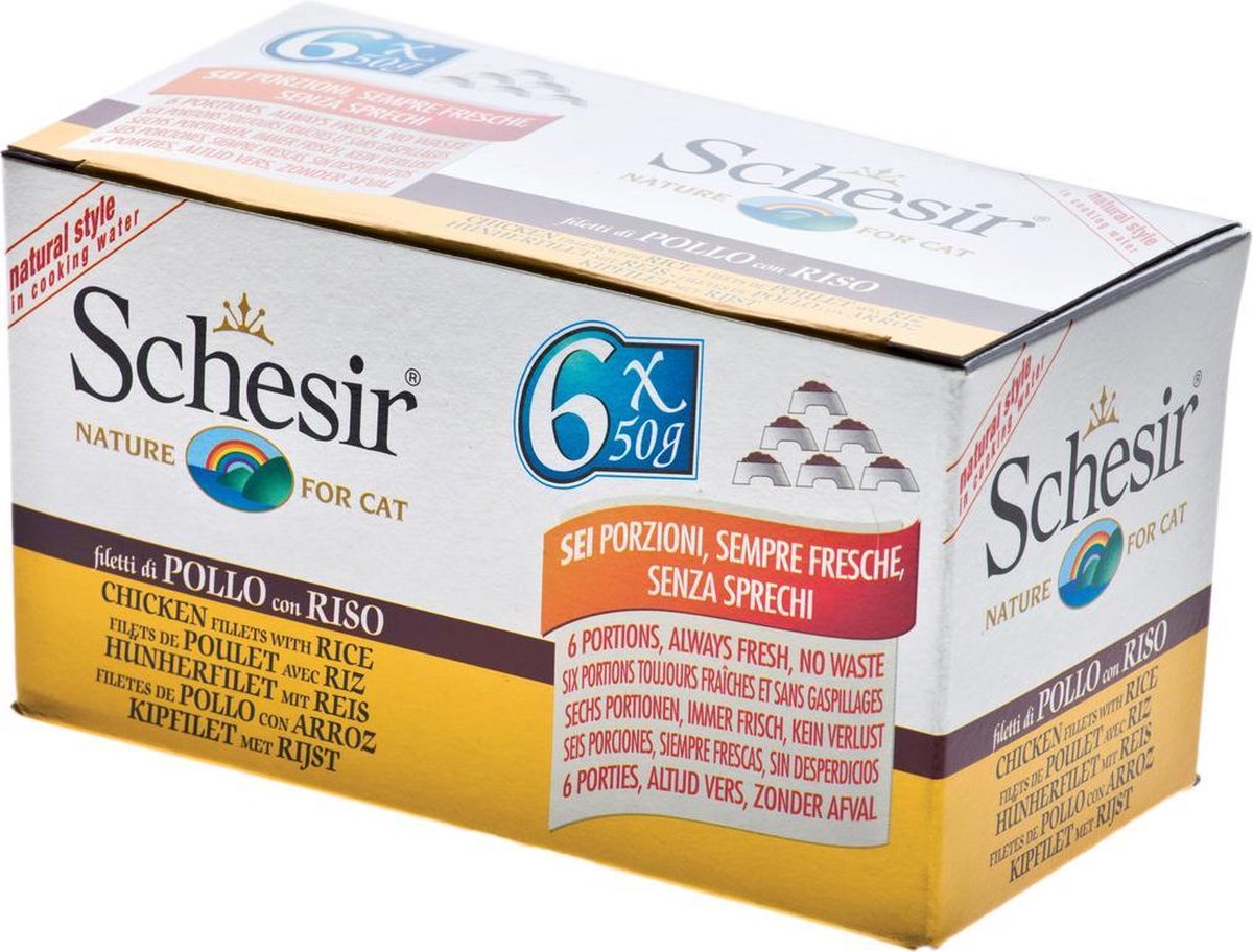 Schesir Natuurlijke Kip en Rijst - Multipack 6 Stuks  | 650