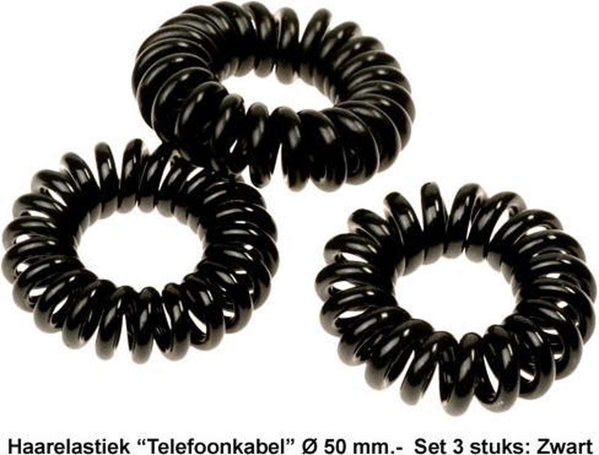 Rojafit “Telefoonkabel” Haarelastiek - Maxi - Ø 50 mm - Set 3 Stuks - Zwart