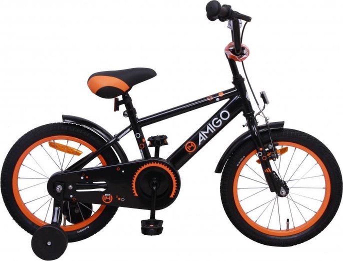 Kinderfiets - Sports - 14 inch - Voor jongens - Met terugtraprem - Zijwieltjes - Zwart