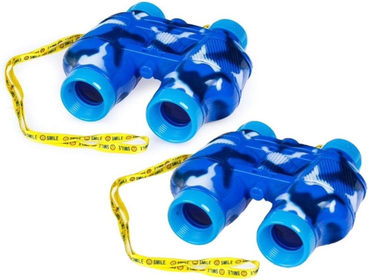 2x stuks kinder speelgoed verrekijkers blauw voor peuters 14 cm - Safari verkennen - Ontdekkingsreis - Verrekijkers voor kinderen
