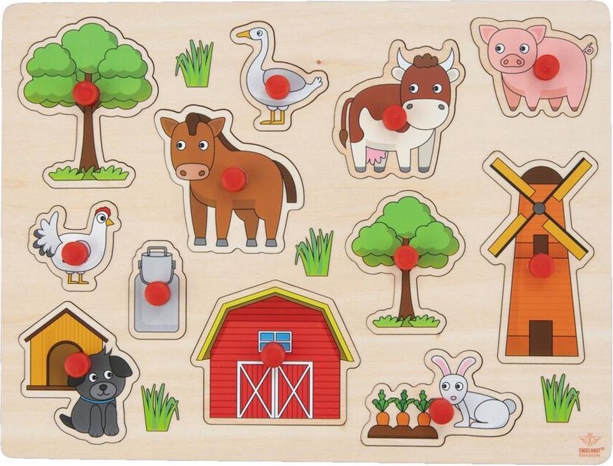 Houten Knopjes Puzzel Boerderij 30x22