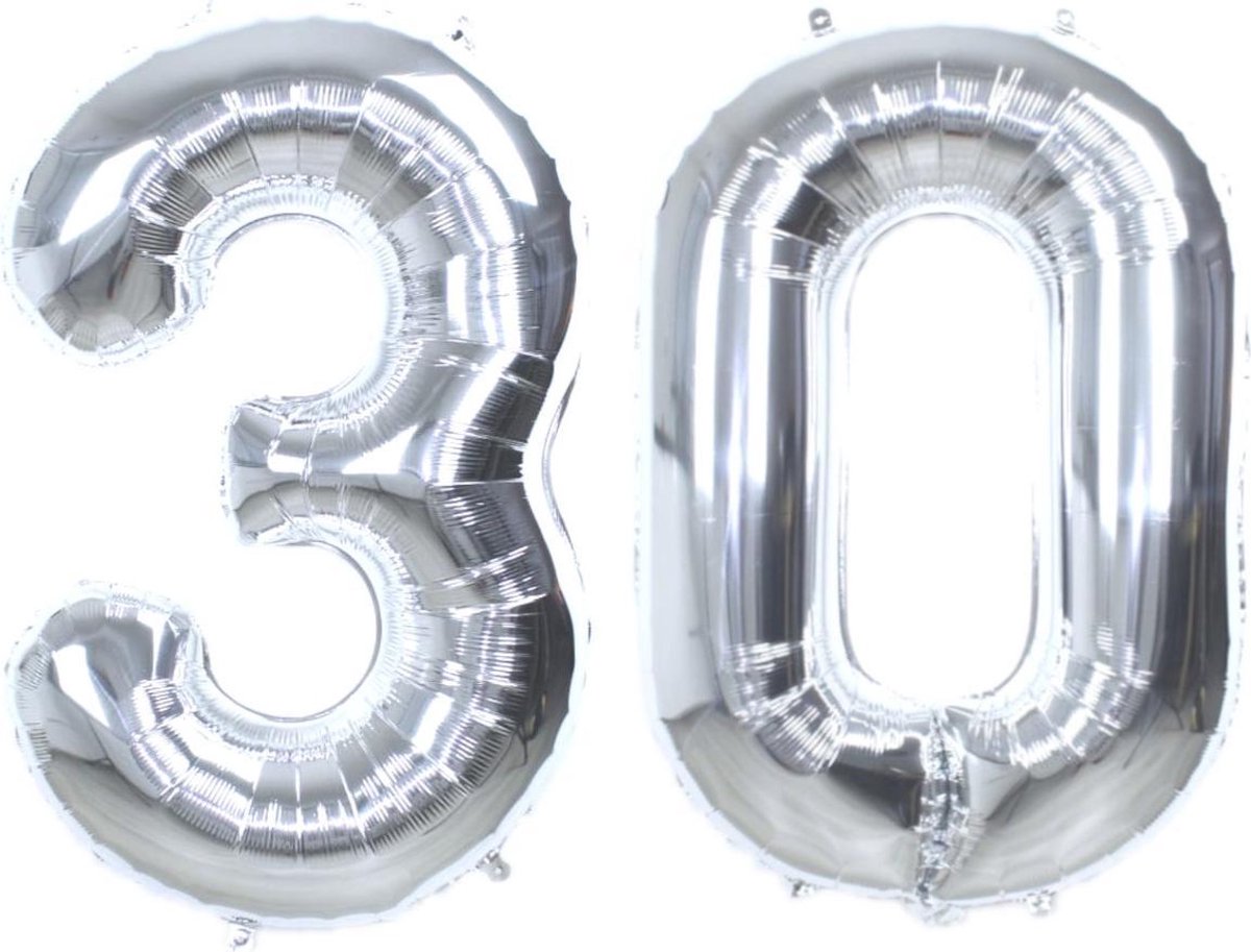 Folie Ballon Cijfer 30 Jaar Zilver 36Cm Verjaardag Folieballon Met Rietje