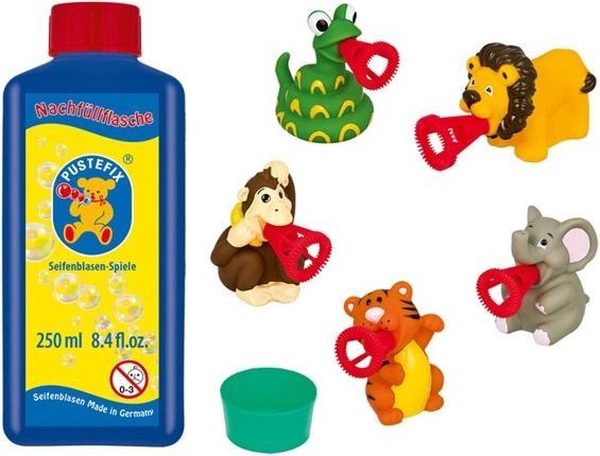 Pustefix Bellenblaasset 250 Ml Blaasringen Safaridieren 7-delig