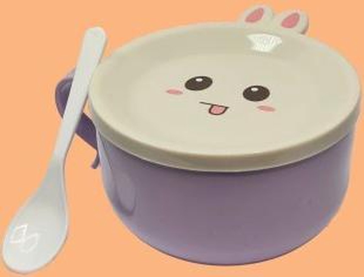 Stalen kom paars - roestvrijstaal - home - thuis - cadeau - noodle bowl - konijnen bord - deksel - gift