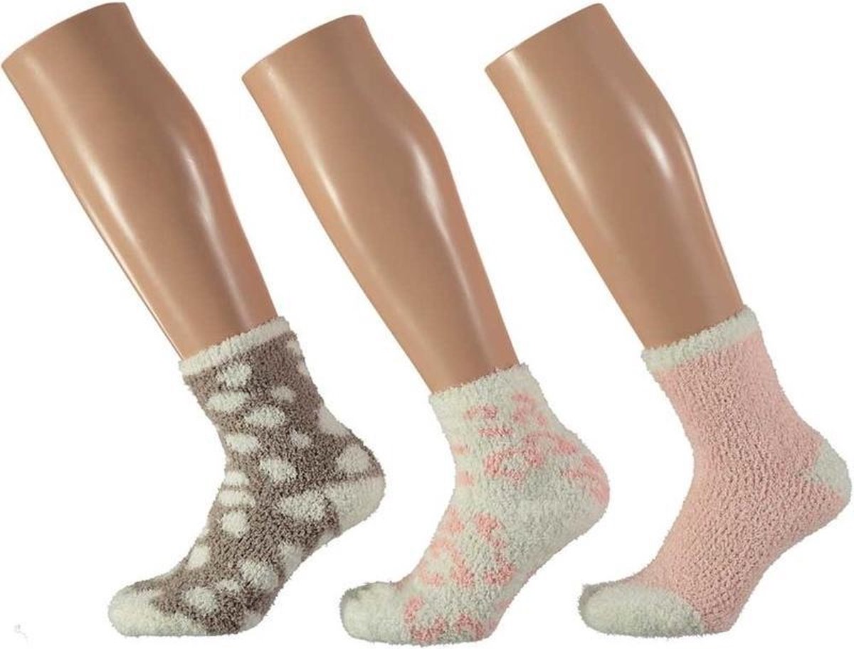 3x Dames huissokken/slofsokken panter roze/wit maat 35-38