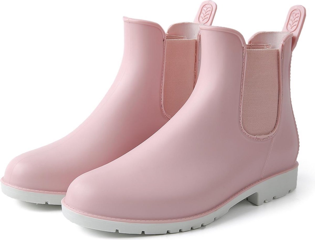 Geweo Regenlaarzen - Wellington Chelsea Laarzen - Middelhoge Schoen - Kort Boots - Waterdichte - Dames - Roze - Maat 35