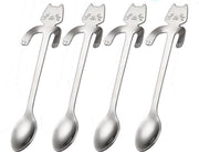 Kattenhebbedingen - Theelepels - koffie lepeltjes - Hangende Kat - 4 stuks - zilver