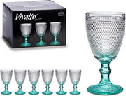 Wijnglazen Vintage - Wijnglas Retro met korte voet - Turquoise - Set van 6