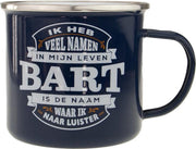 Mok - Top vent - Bart - Geëmailleerd - Gevuld met een verpakte toffeemix - In cadeauverpakking