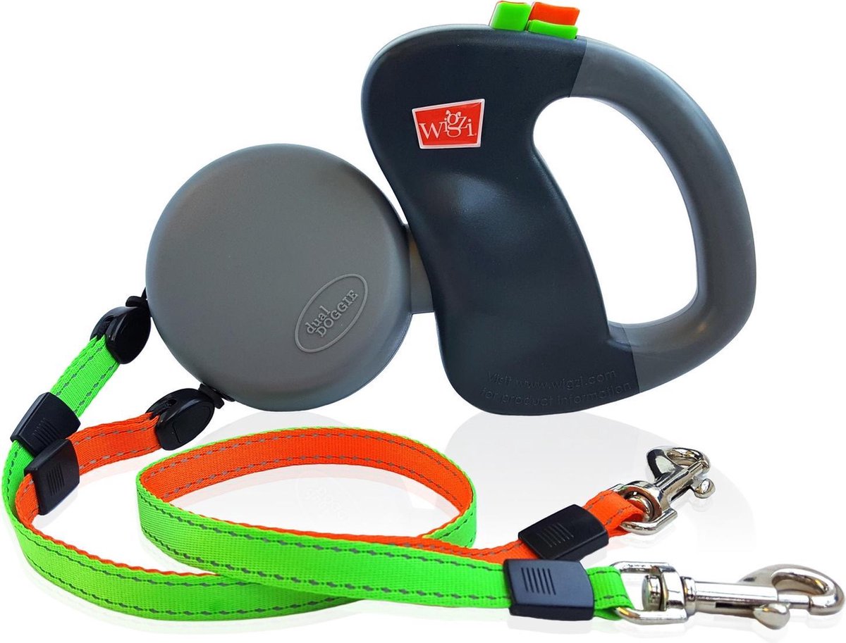 Wigzi Dual Doggie 2.0 Voor Twee Honden - Hondenriem - Grijs - 3m - <22 kg (per hond)