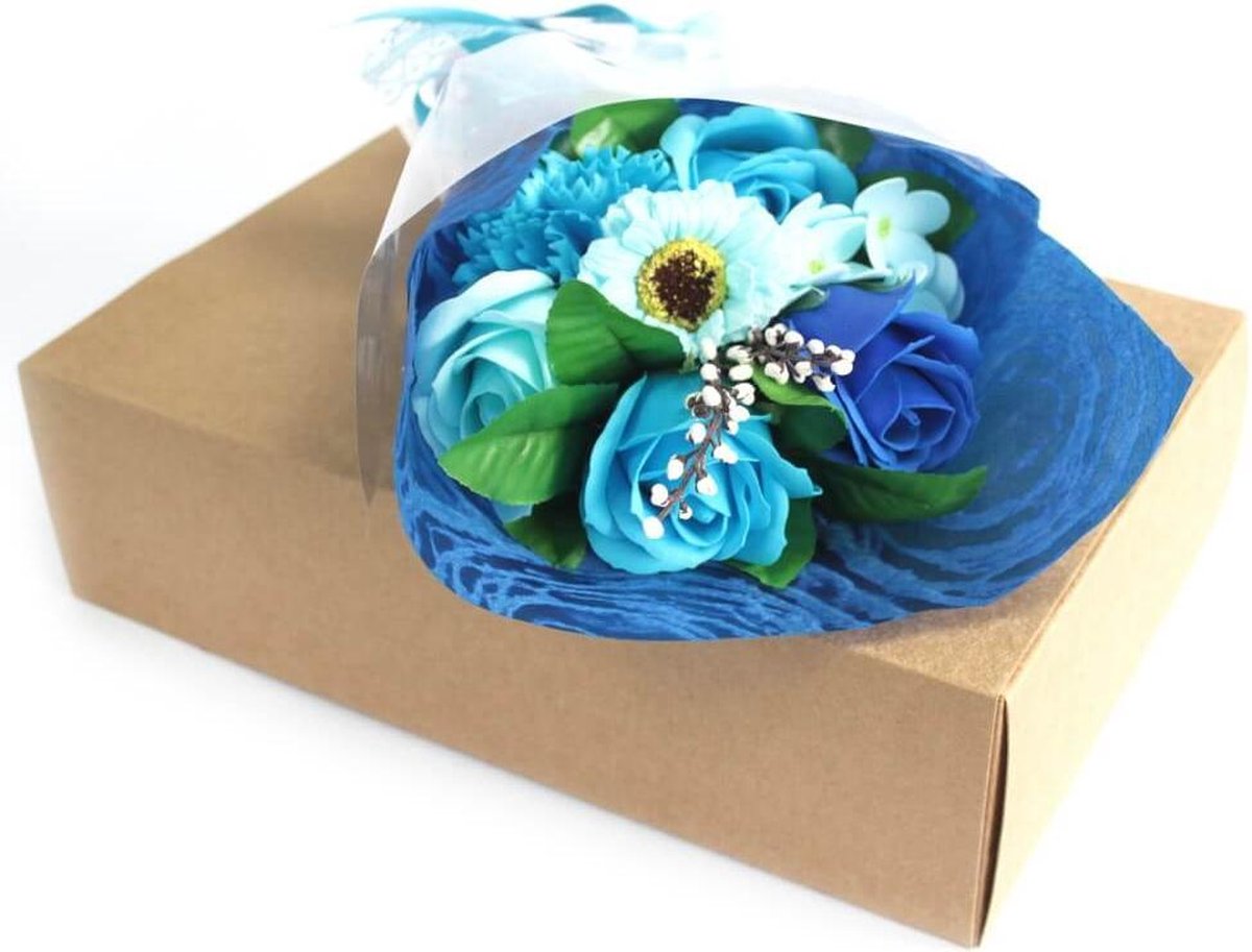 Zeepbloemen Boeket in Box - Blauw