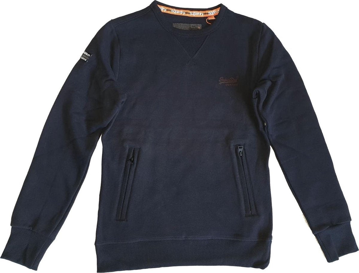 Superdry zachte donkerblauwe sweater met 2 ritszakken - Maat S