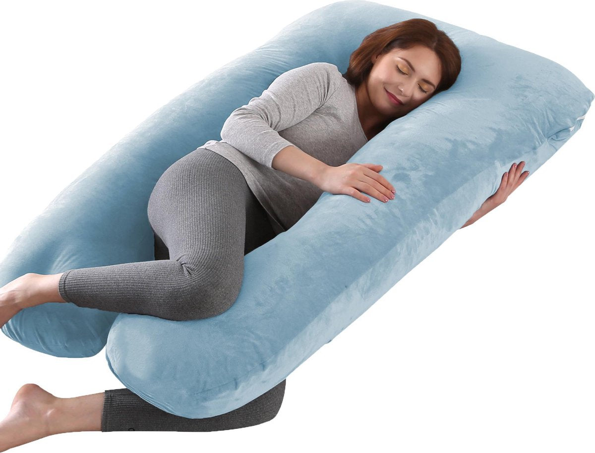 Litollo® Zwangerschapskussen XXL - Voedingskussen - Lichaamskussen - 280cm - Zachte fleece stof - Body pillow - Afneembare hoes - Blauw
