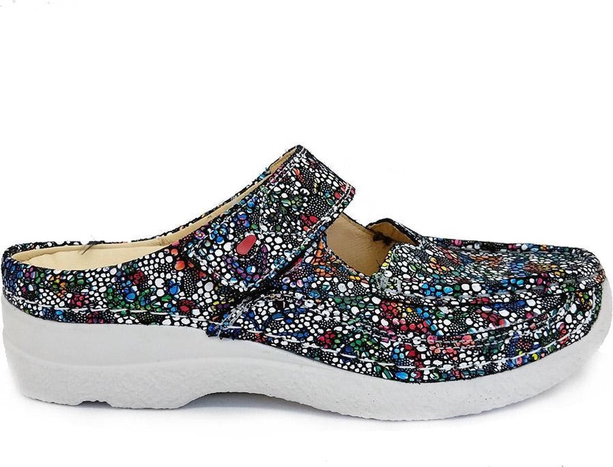 Multi Color Wolky Slippers Roll Mosaic Suede