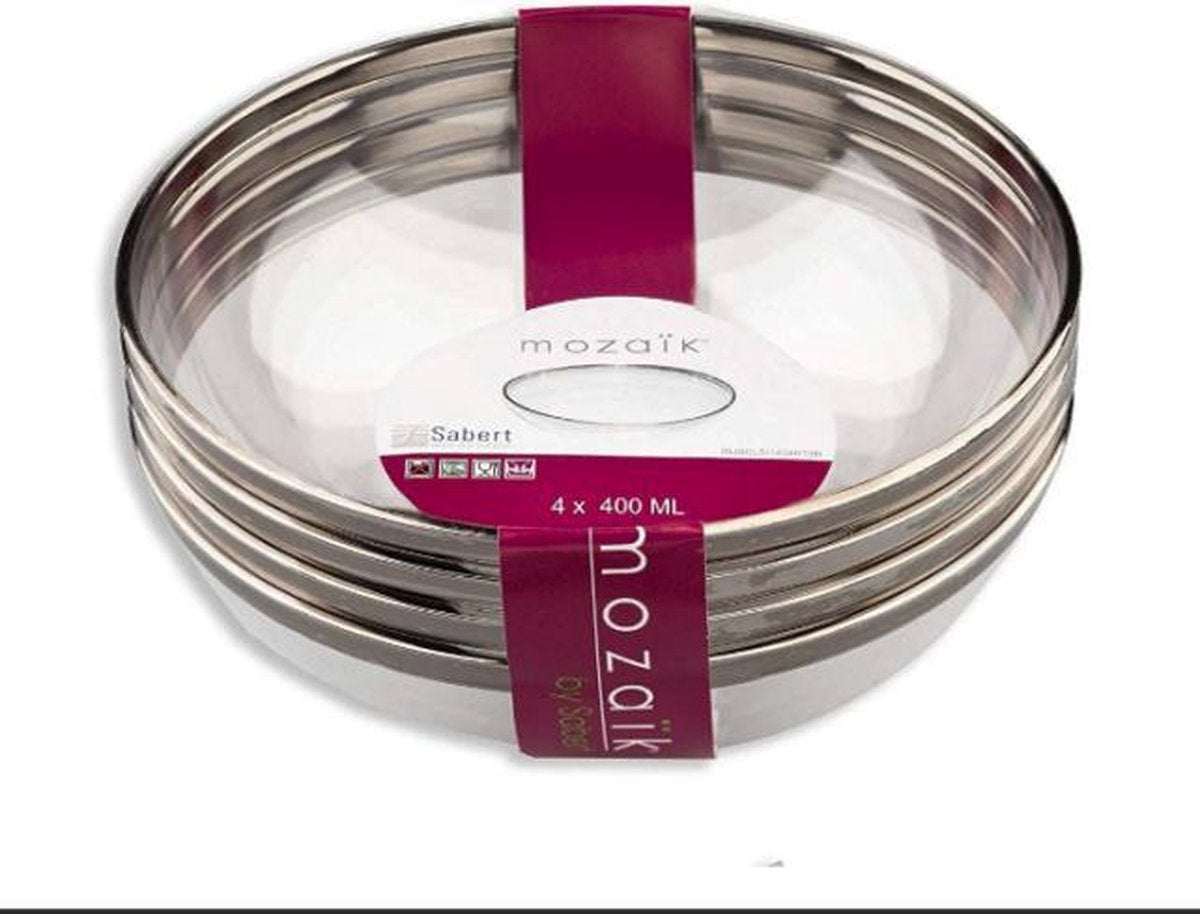 8x Doorzichtige Klein zilveren rand plastic kommen Ø14 cm (400 ml)
