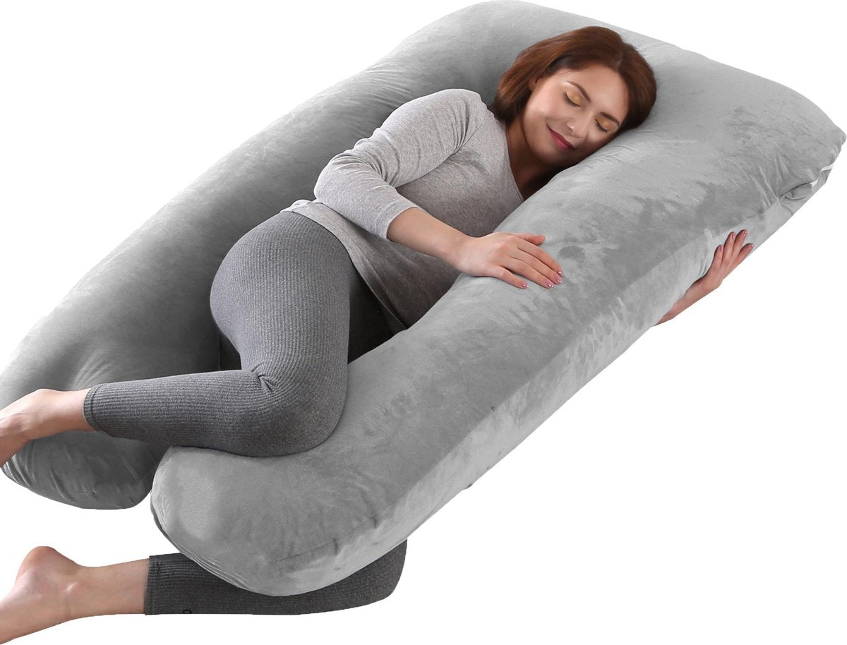 Litollo® Zwangerschapskussen XXL - Voedingskussen - Lichaamskussen - 280cm - Zachte fleece stof - Body pillow - Afneembare hoes - Grijs