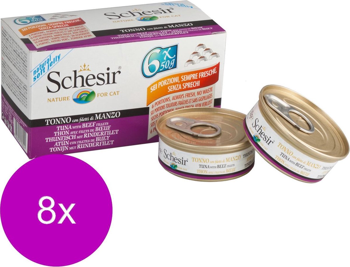 Schesir Kat Mp Blik Gelei Tonijn/Rundvlees - Kattenvoer - 8 x (6x50 g)