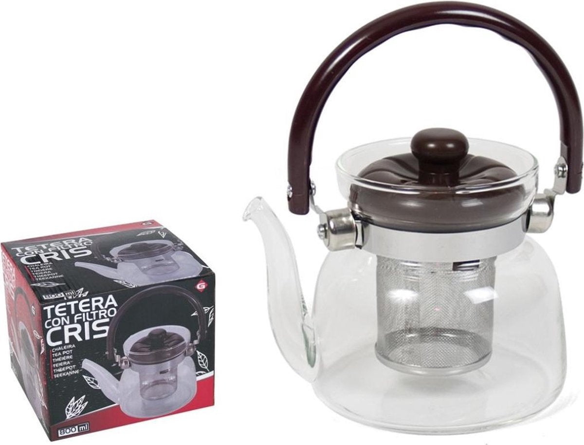 Glazen theepot met thee filter/infuser 800 ml - Theepotten/theekannen van glas - Theepot met theeinfuser