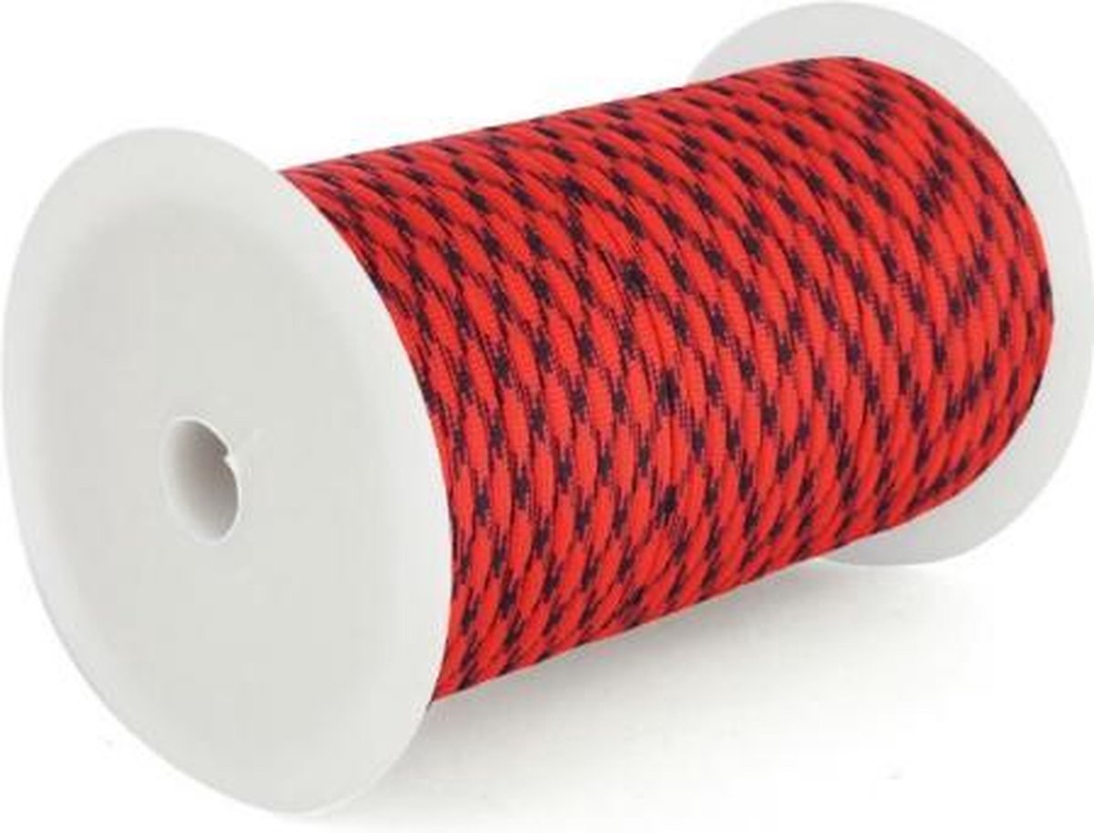 Allesvoordeliger paracord 4 mm - 7 core - rood zwart - per 5 meter