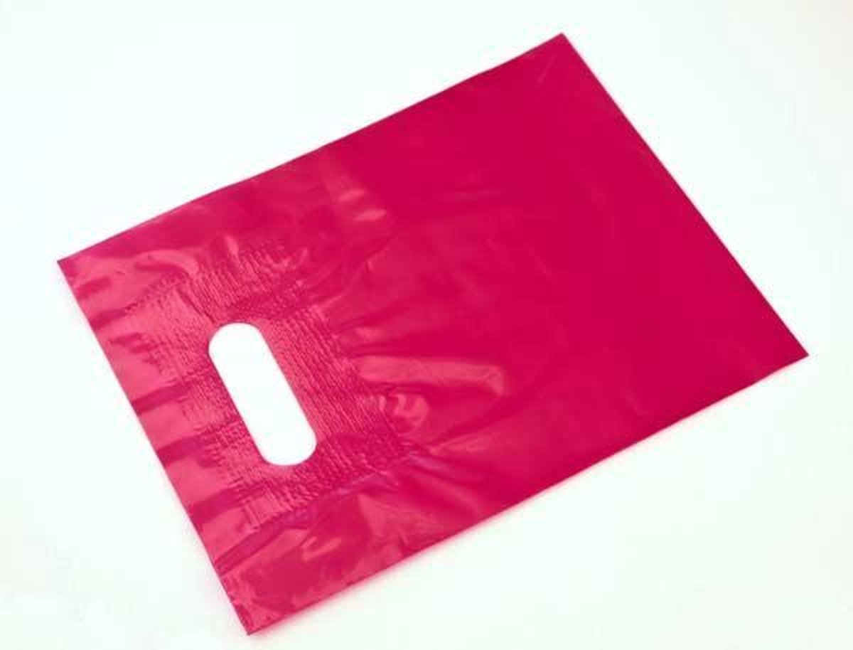 Draagtassen Plastiek Fuchsia 20.3x25.4cm Versterkte Handgreep - PE 45 Micron (50 stuks)