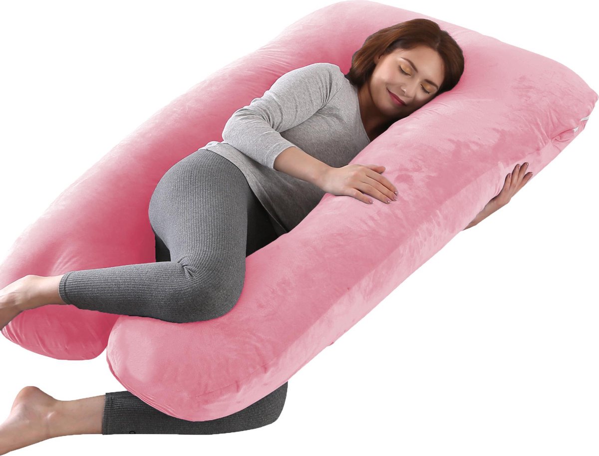 Litollo® Zwangerschapskussen XXL - Voedingskussen - Lichaamskussen - 280cm - Zachte fleece stof - Body pillow - Afneembare hoes - Roze