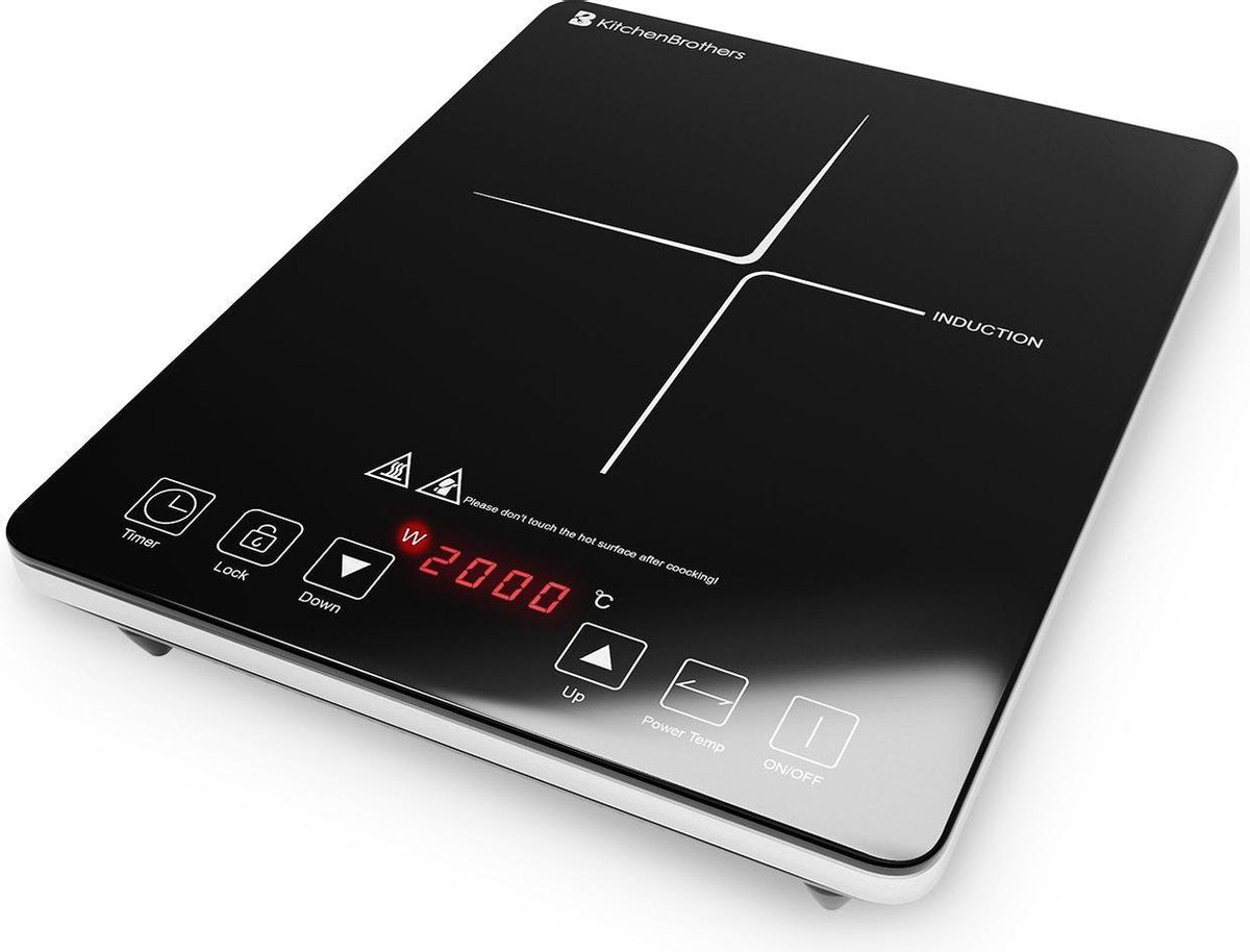 KitchenBrothers Inductie Kookplaat - 1 Pits - Elektrisch - Vrijstaand - 1 Fase - 2000W - Timer - 60-240°C - Zwart