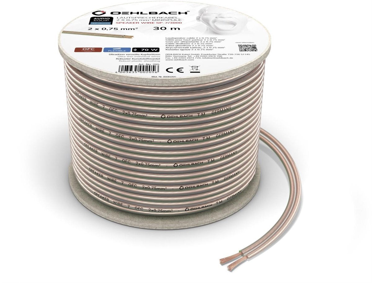 Oehlbach 205 Luidsprekerkabel 2 x 0.75 mm² Transparant 30 m