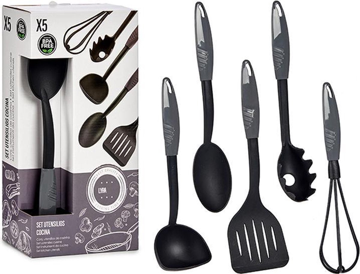 Kookgerei / Keukengerei Set - 5 stuks - Zwart  - Nylon - Spatels - BPA vrij
