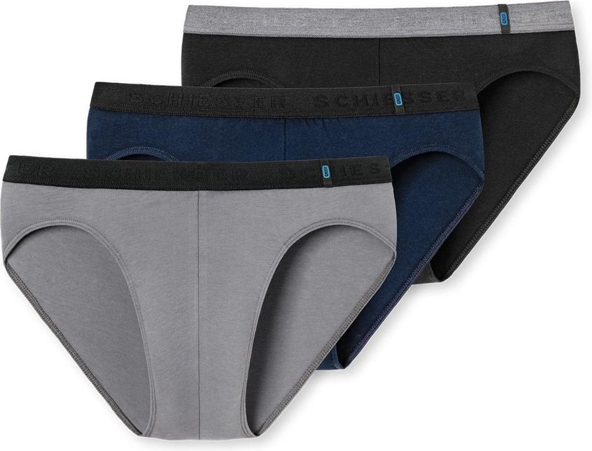 Schiesser 95/5 Rio 3P Heren Slip - Zwart/Grijs/Navy - Maat S