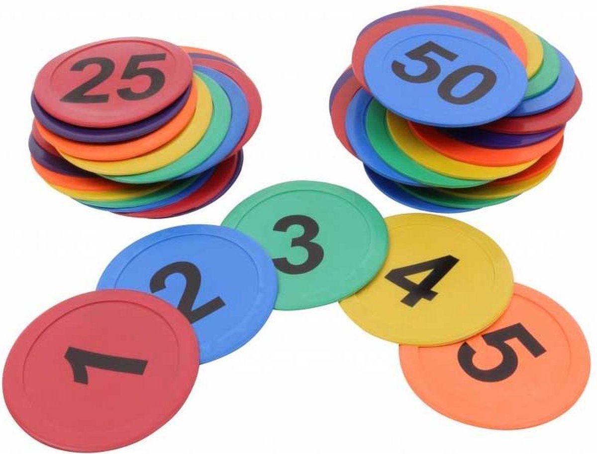 eSAM® Set van 50 - Basis markeringen - vloermarkering - platte vorm - floor marker - rond - cijfers 1 t/m 50 - Ø ca. 20 cm