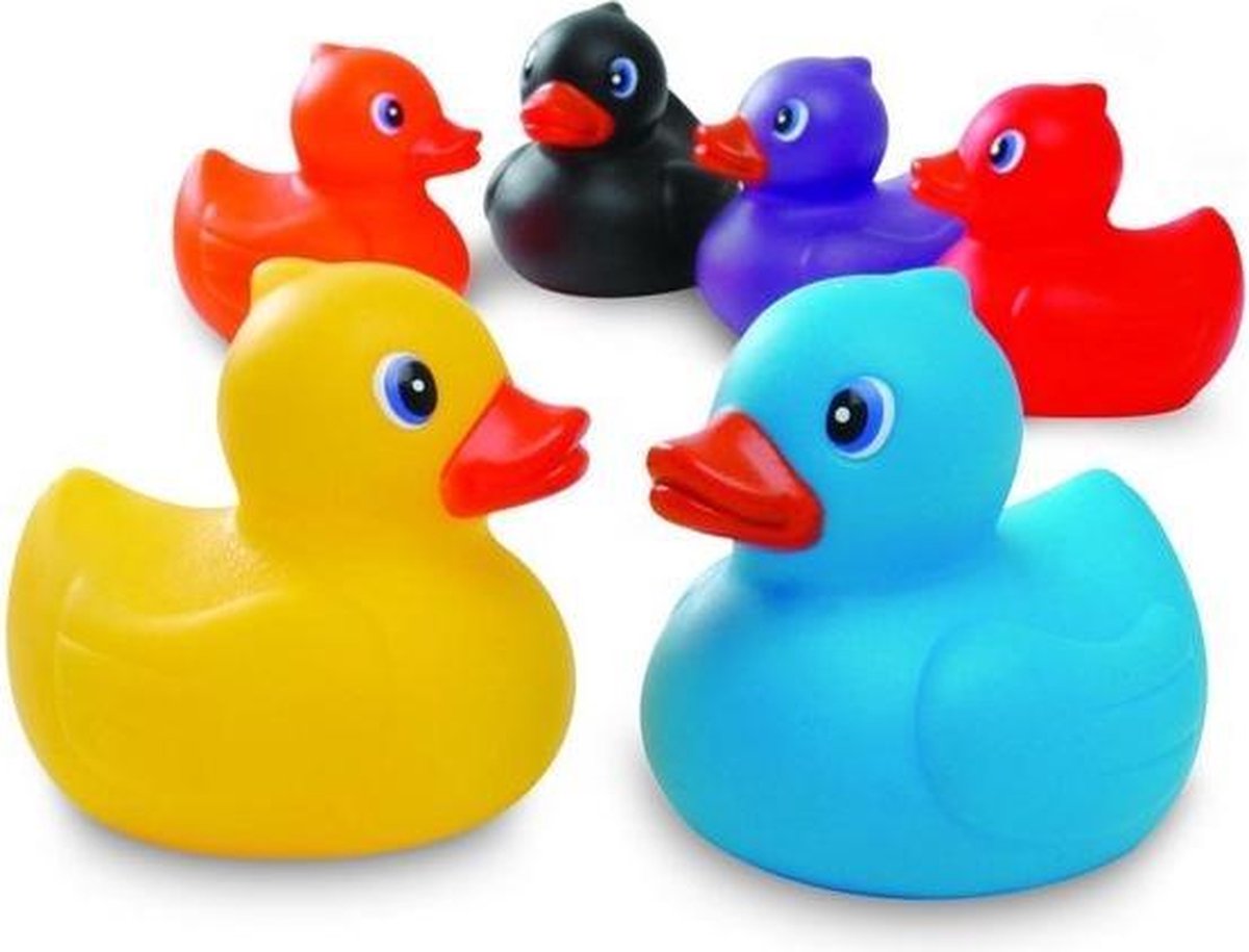 24x stuks rubberen badeendjes gekleurd in koker 6 cm - Bad speeltjes