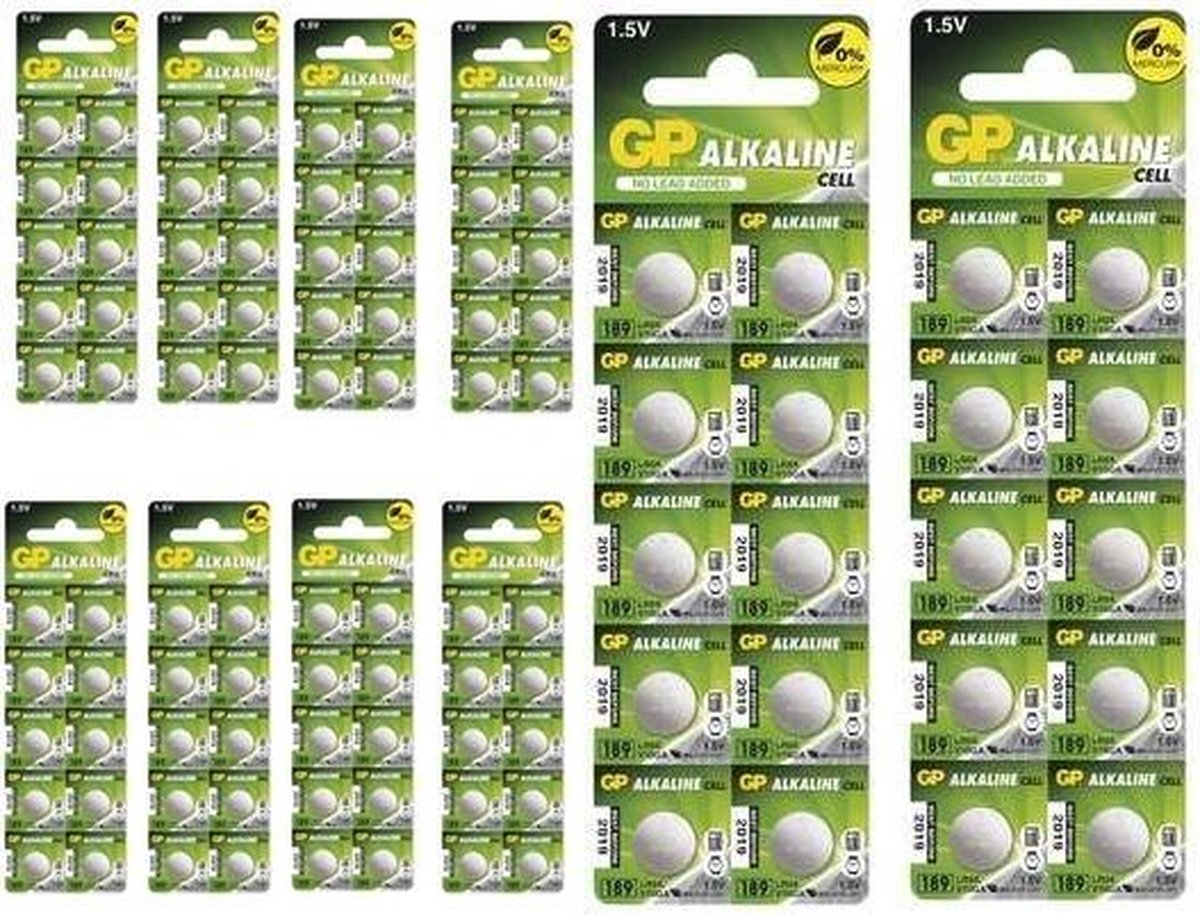 100 Stuks (10 Blisters a 10st) - GP G10 / LR54 / 189 / AG10 Alkaline knoopcel batterij