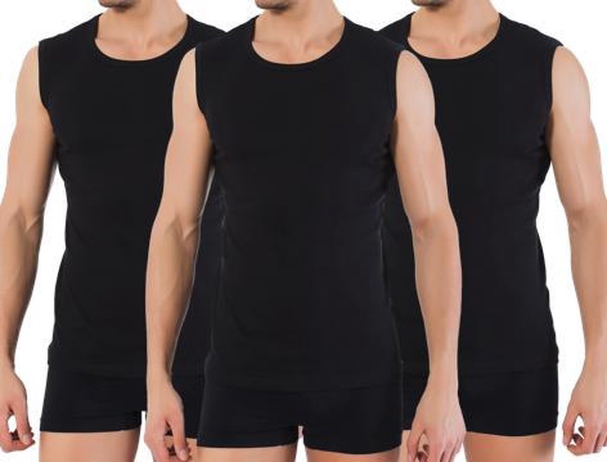 3 stuks Bonanza A-shirt - ronde hals - mouwloos - zwart - S