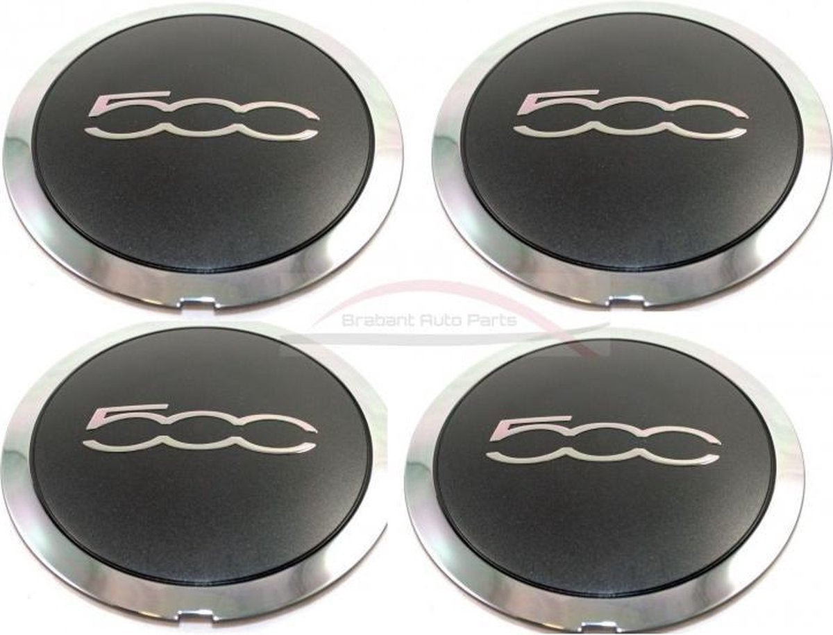 Fiat 500 wielnaafdoppen set met chroomrand