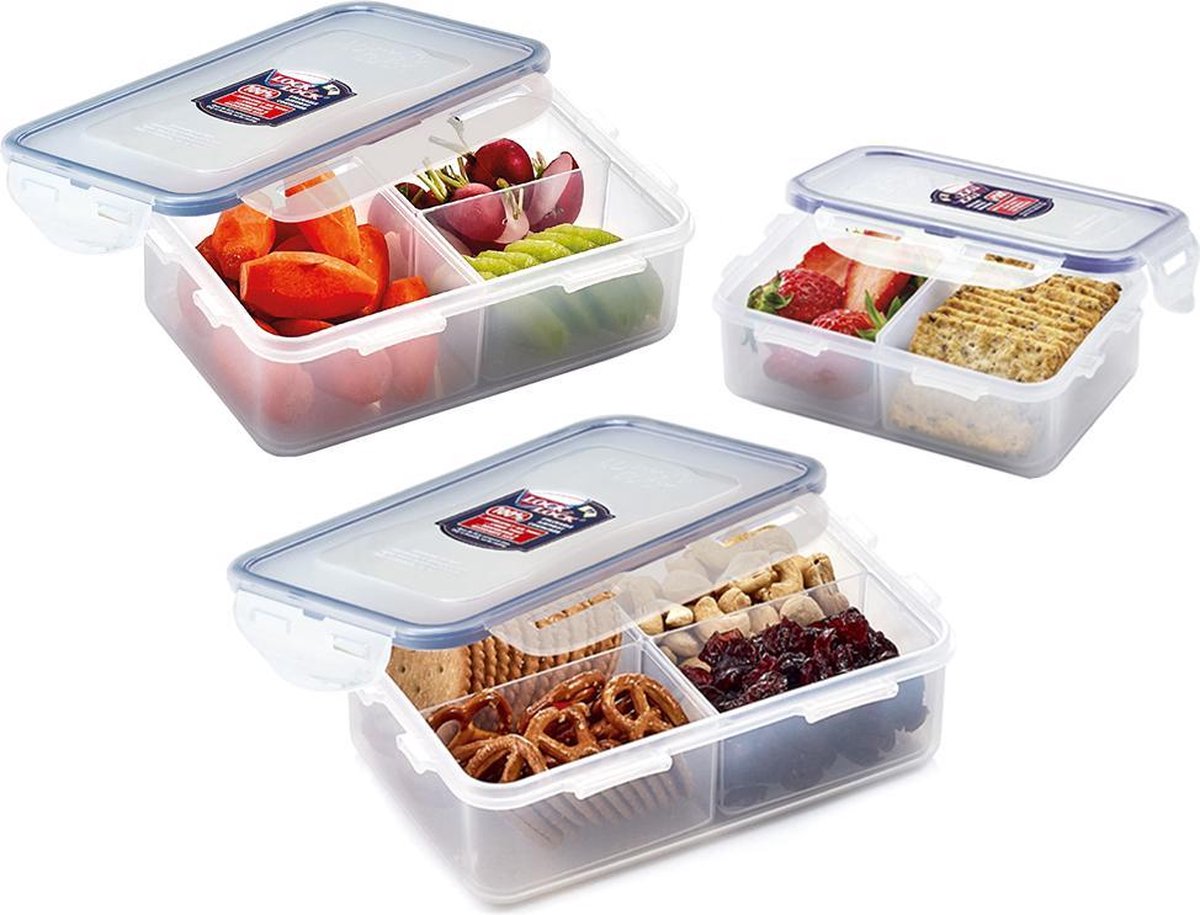 Lock&Lock Lunchbox | Snackbox met verdeelvakjes – Set van 3 stuks - 460 ml + 1 liter + 1